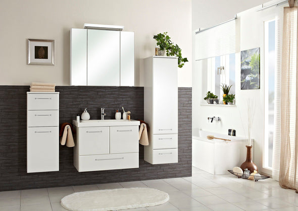 Set de baie cu masca si lavoar Quickset alb lucios 74 cm lățime - LunaHome.ro