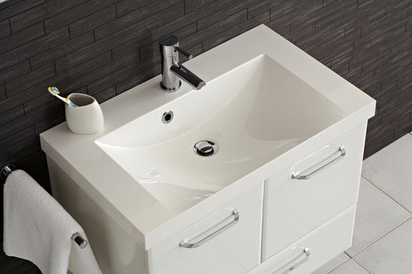 Set de baie cu masca si lavoar Quickset alb lucios 74 cm lățime - LunaHome.ro