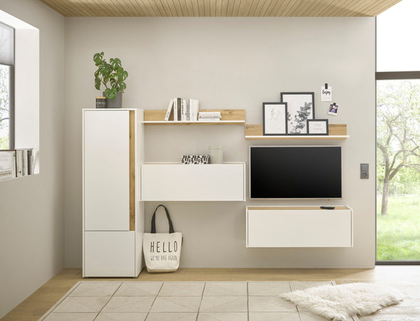 Set de birou CityGiron din 5 piese alb cu stejar