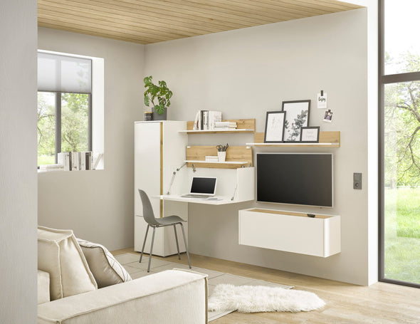 Set de birou CityGiron din 5 piese alb cu stejar