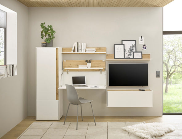 Set de birou CityGiron din 5 piese alb cu stejar