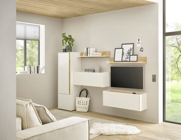 Set de birou CityGiron din 5 piese alb cu stejar