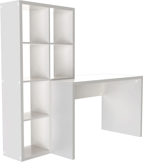 Set de birou Triest cu raft de carti alb si birou de 120 cm - LunaHome.ro