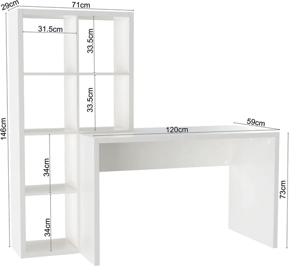 Set de birou Triest cu raft de carti alb si birou de 120 cm - LunaHome.ro