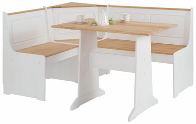 Set de dining Sascha cu coltar cu depozitare si masa din lemn de pin - LunaHome.ro