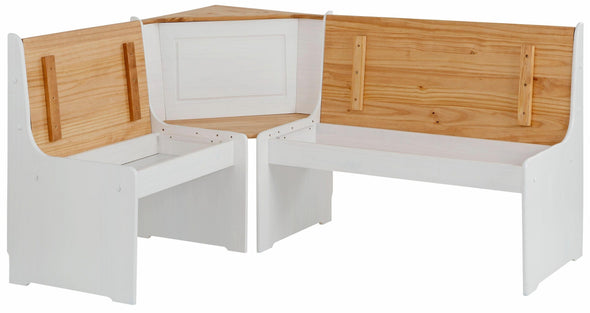 Set de dining Sascha cu coltar cu depozitare si masa din lemn de pin - LunaHome.ro