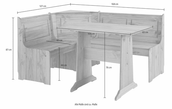 Set de dining Sascha cu coltar cu depozitare si masa din lemn de pin - LunaHome.ro