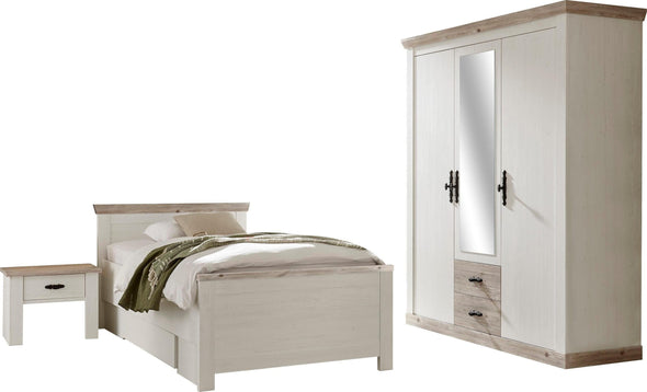 Set de dormitor Florenz cu dulap cu 3 usi, pat de 100 cm si noptiera - LunaHome.ro