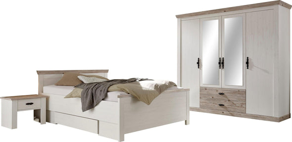 Set de dormitor Florenz cu dulap cu 4 usi, pat de 140 cm si noptiere - LunaHome.ro