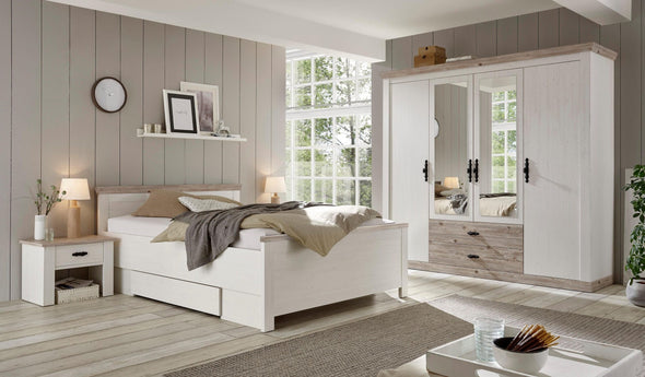 Set de dormitor Florenz cu dulap cu 4 usi, pat de 140 cm si noptiere - LunaHome.ro