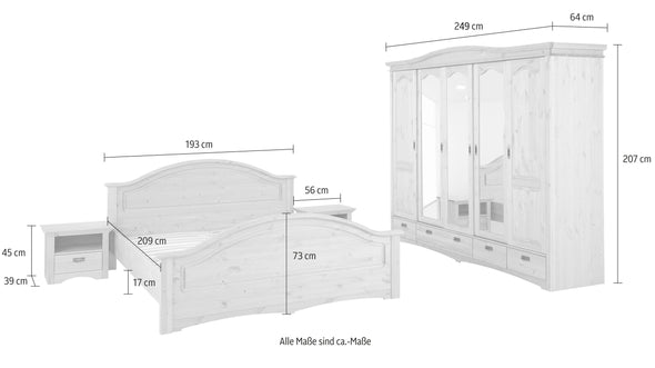 Set de dormitor Konrad cu dulap mare, noptiere si pat de 180x200 cm - LunaHome.ro