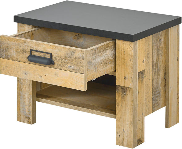 Set de dormitor Sherwood cu pat 180x200 cm, dulap cu 3 uși, rafturi si noptiere - LunaHome.ro