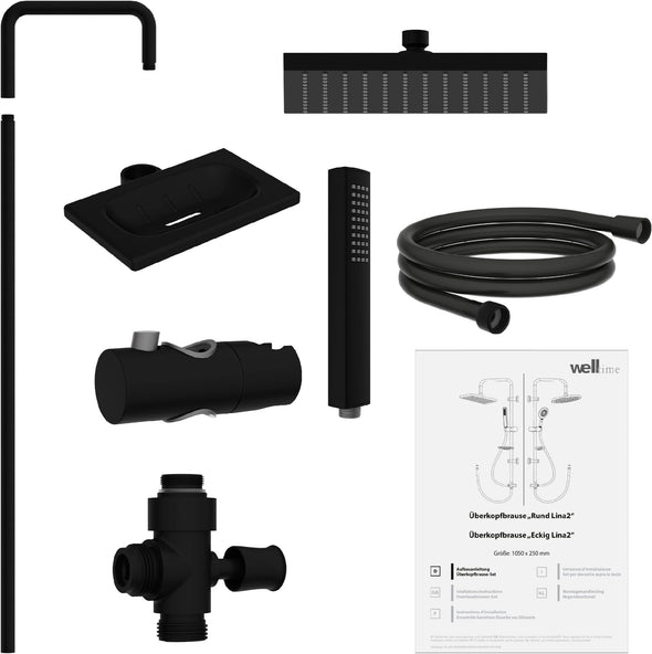 Set de duș Welltime Lina negru cu 2 capete 105 cm înălțime - LunaHome.ro