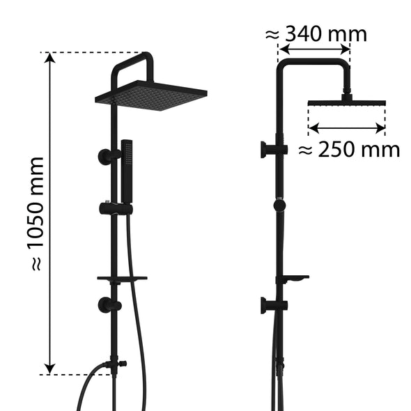 Set de duș Welltime Lina negru cu 2 capete 105 cm înălțime - LunaHome.ro