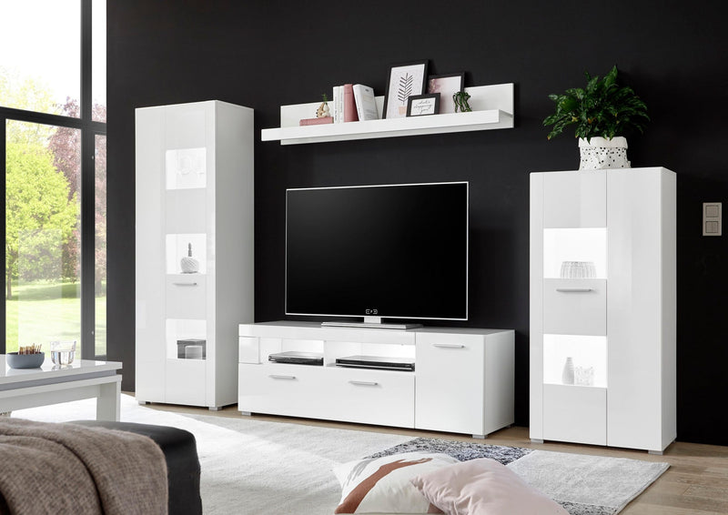 Set de living Corado cu design modern alb lucios din 4 piese - LunaHome.ro