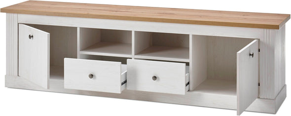 Set de living Westminster cu comoda TV si raft alb rustic