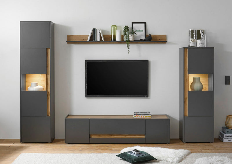 Set de living din 4 piese »City Giron« cu 2 vitrine, comoda Tv si raft de perete - LunaHome.ro