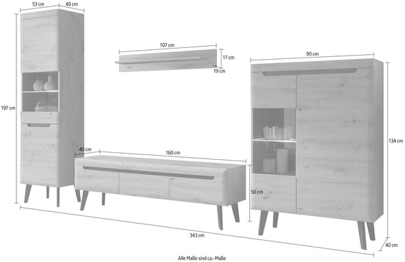 Set de living din 4 piese »Torge«, culoare stejar, 343 cm latime - LunaHome.ro