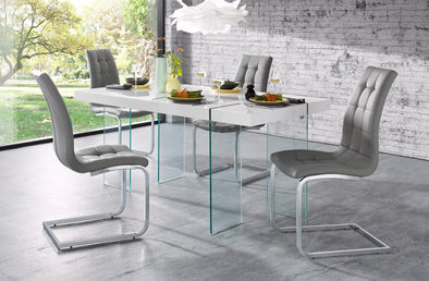Set de luat masa Lola cu 4 scaune gri si masa alba de 160x90 cm