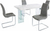 Set de luat masa Lola cu 4 scaune gri si masa alba de 160x90 cm