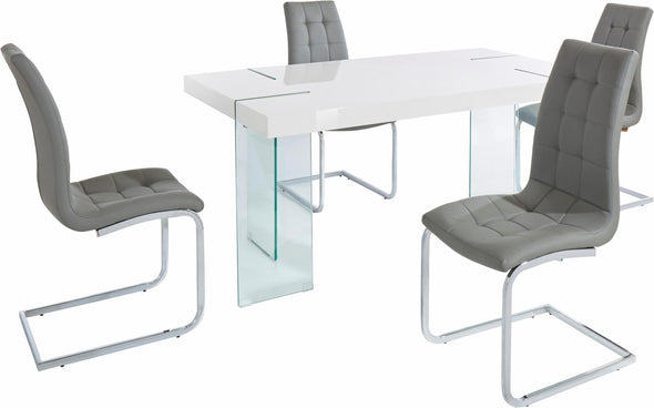 Set de luat masa Lola cu 4 scaune gri si masa alba de 160x90 cm