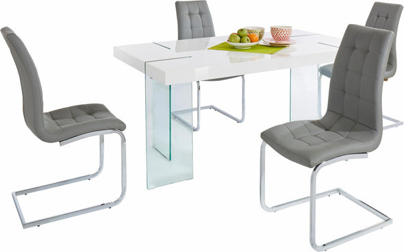 Set de luat masa Lola cu 4 scaune gri si masa alba de 160x90 cm