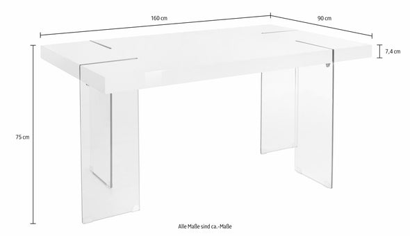 Set de luat masa Lola cu 4 scaune gri si masa alba de 160x90 cm