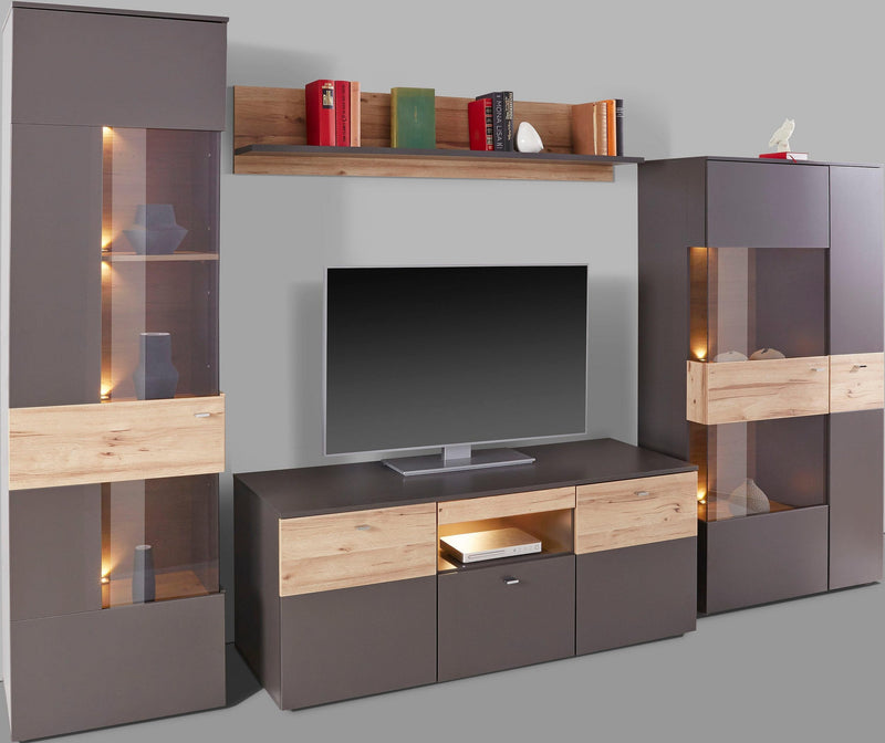 Set de mobilier pentru living Como din 4 piese cu 2 vitrine, comoda si raft - LunaHome.ro