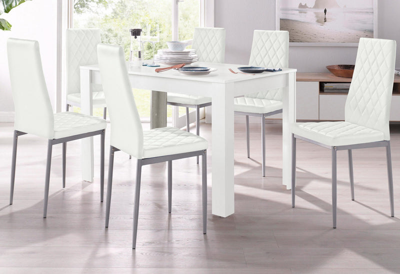 Set de sufragerie cu masa Lynn alba de 120 cm si 4 scaune albe Brooke - LunaHome.ro