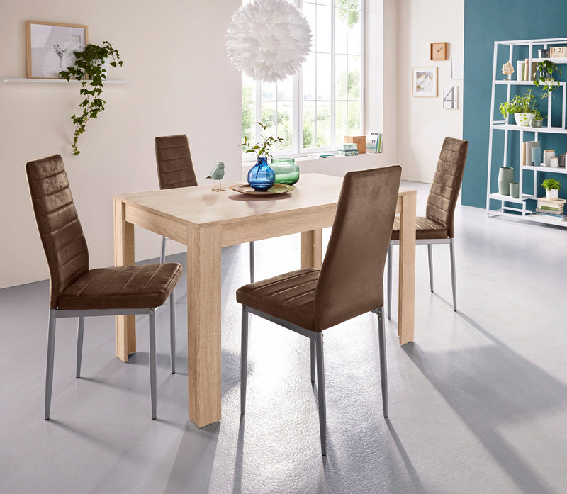 Set de sufragerie cu masa Lynn culoare stejar 120x80 cm si 4 scaune Kate maro - LunaHome.ro