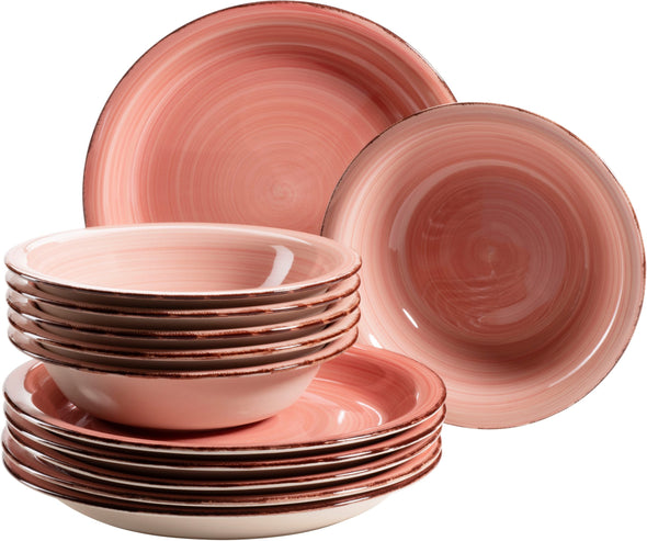 Set de vesela Bel Tempo, 12 buc, ceramică, aspect rustic cu decor în spirală - LunaHome.ro