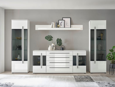 Set living Cantara din 3 piese alb lucios modern 340 cm - LunaHome.ro