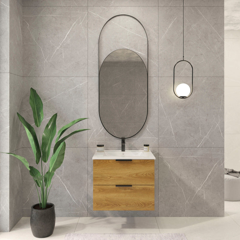 Set masca cu chiuveta ceramica Atena culoarea stejarului 80 cm - LunaHome.ro
