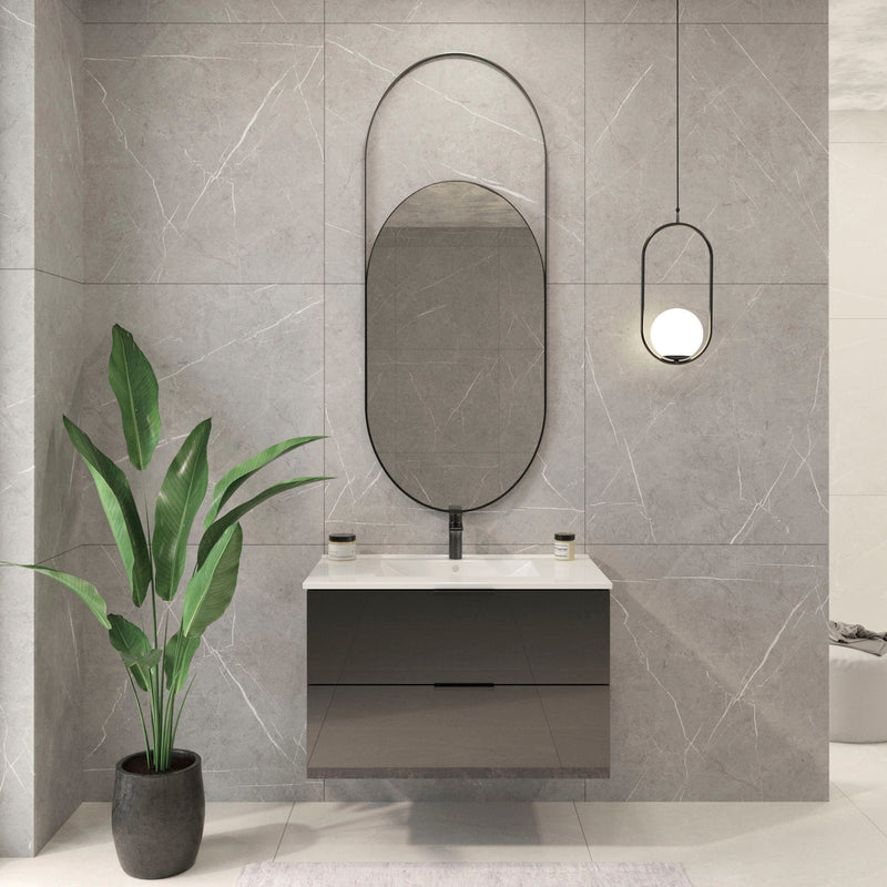 Set masca cu chiuveta ceramica Atena negru lucios 80 cm - LunaHome.ro