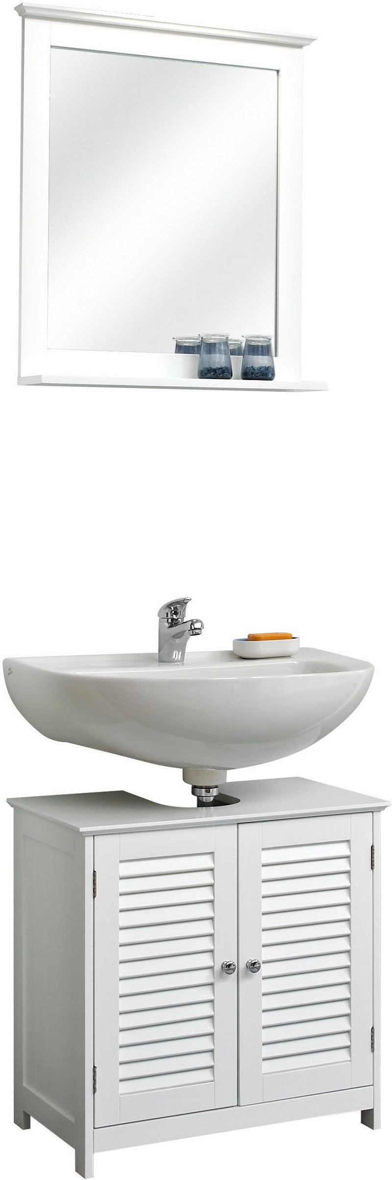 Set masca de lavoar cu oglinda Quickset alb 60 cm lățime - LunaHome.ro