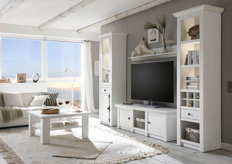 Set mobila de living California din 4 piese alb cu aspect de lemn