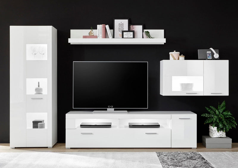 Set mobila pentru living Corado alb lucios din 4 piese - LunaHome.ro