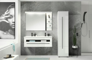 Set mobilier baie Cantara din 3 pise alb lucios, aprox 165 cm - LunaHome.ro