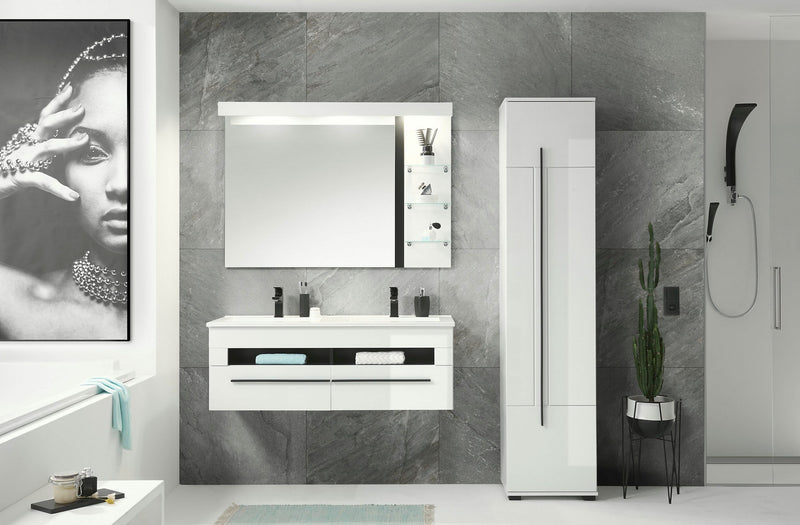 Set mobilier baie Cantara din 3 pise alb lucios, aprox 165 cm - LunaHome.ro