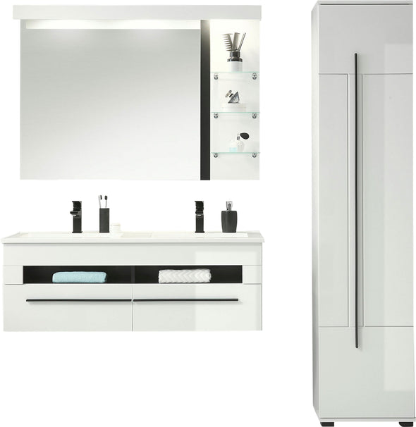 Set mobilier baie Cantara din 3 pise alb lucios, aprox 165 cm - LunaHome.ro