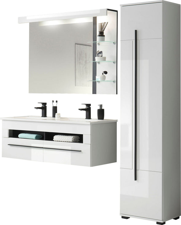 Set mobilier baie Cantara din 3 pise alb lucios, aprox 165 cm - LunaHome.ro