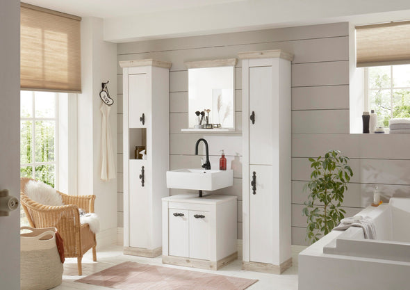 Set mobilier baie Florenz din 4 piese alb cu aspect de lemn - LunaHome.ro