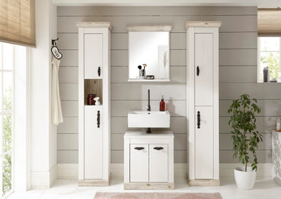 Set mobilier baie Florenz din 4 piese alb cu aspect de lemn - LunaHome.ro