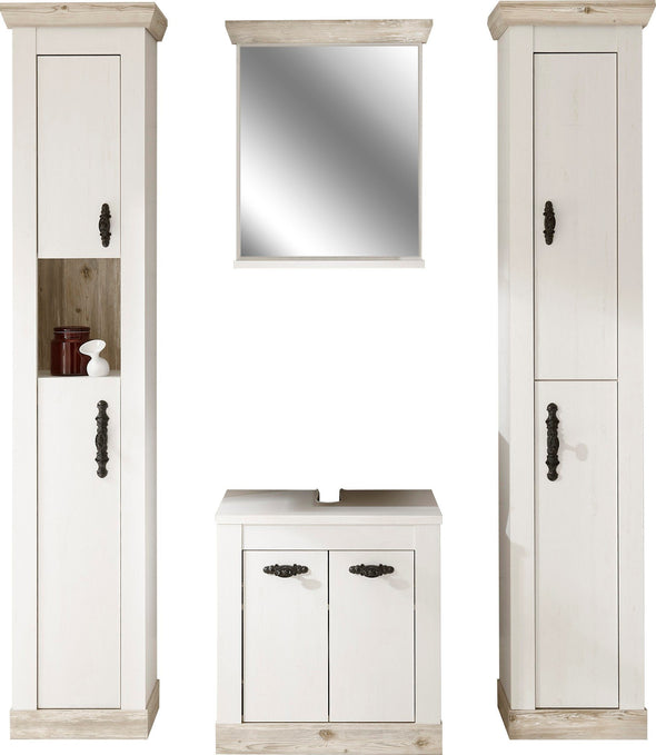 Set mobilier baie Florenz din 4 piese alb cu aspect de lemn - LunaHome.ro