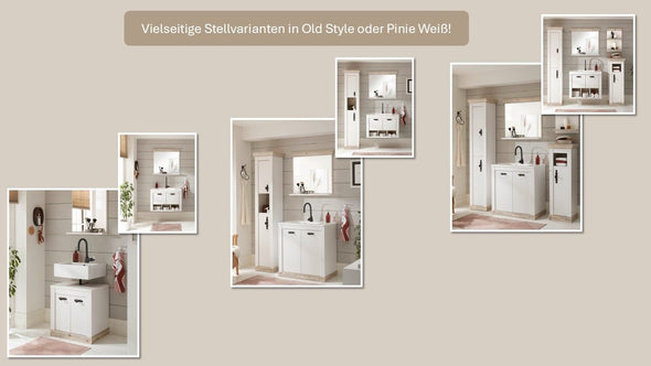 Set mobilier baie Florenz din 4 piese alb cu aspect de lemn - LunaHome.ro