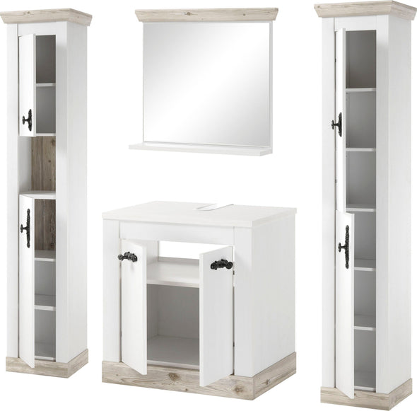 Set mobilier baie Florenz din 4 piese alb cu aspect de lemn - LunaHome.ro