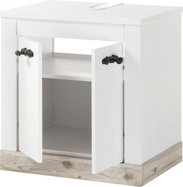 Set mobilier baie Florenz din 4 piese alb cu aspect de lemn - LunaHome.ro