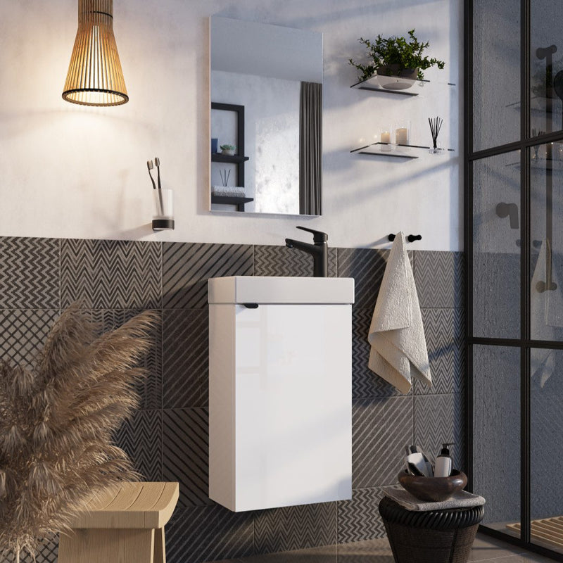 Set mobilier baie Gesa alb cu oglinda si lavoar 40 cm