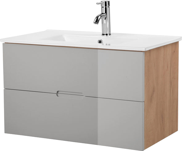 Set mobilier baie Lund cu masca, lavoar si dulap, 80 cm lățime - LunaHome.ro