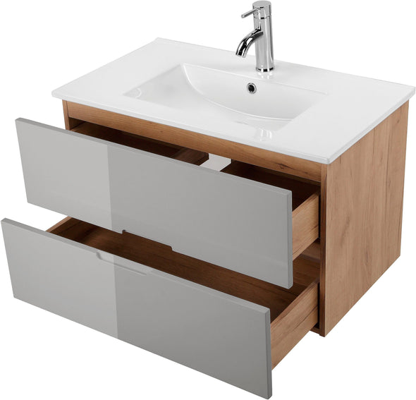 Set mobilier baie Lund cu masca, lavoar si dulap, 80 cm lățime - LunaHome.ro